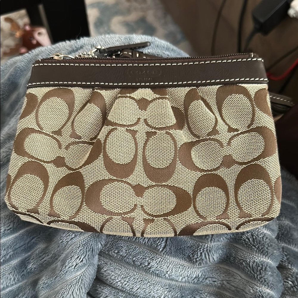Coach Brown and Cream Signature Wristlet